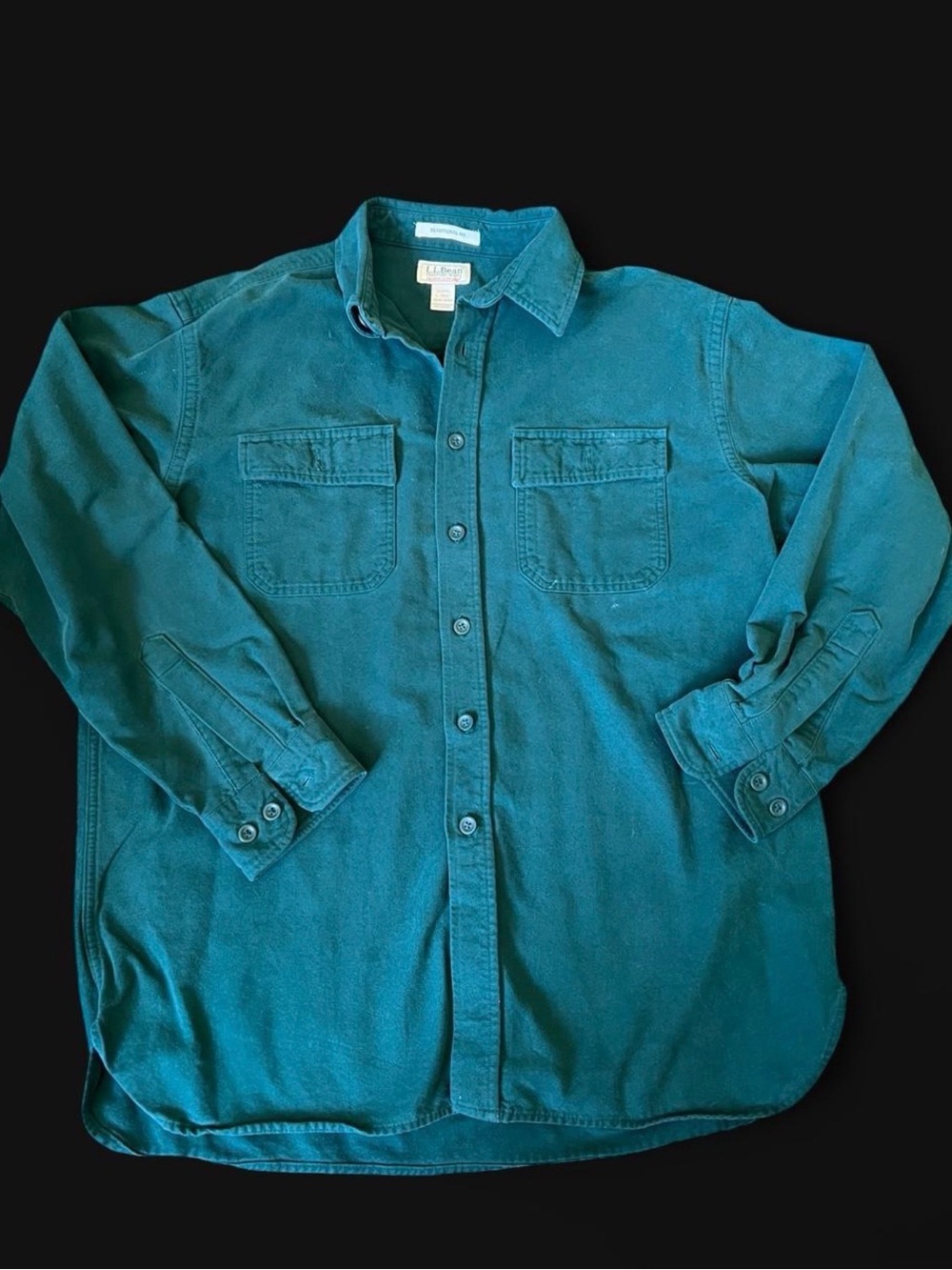 vintage L.L. Bean men’s teal green chamois cloth shirt. Men’s size LARGE.